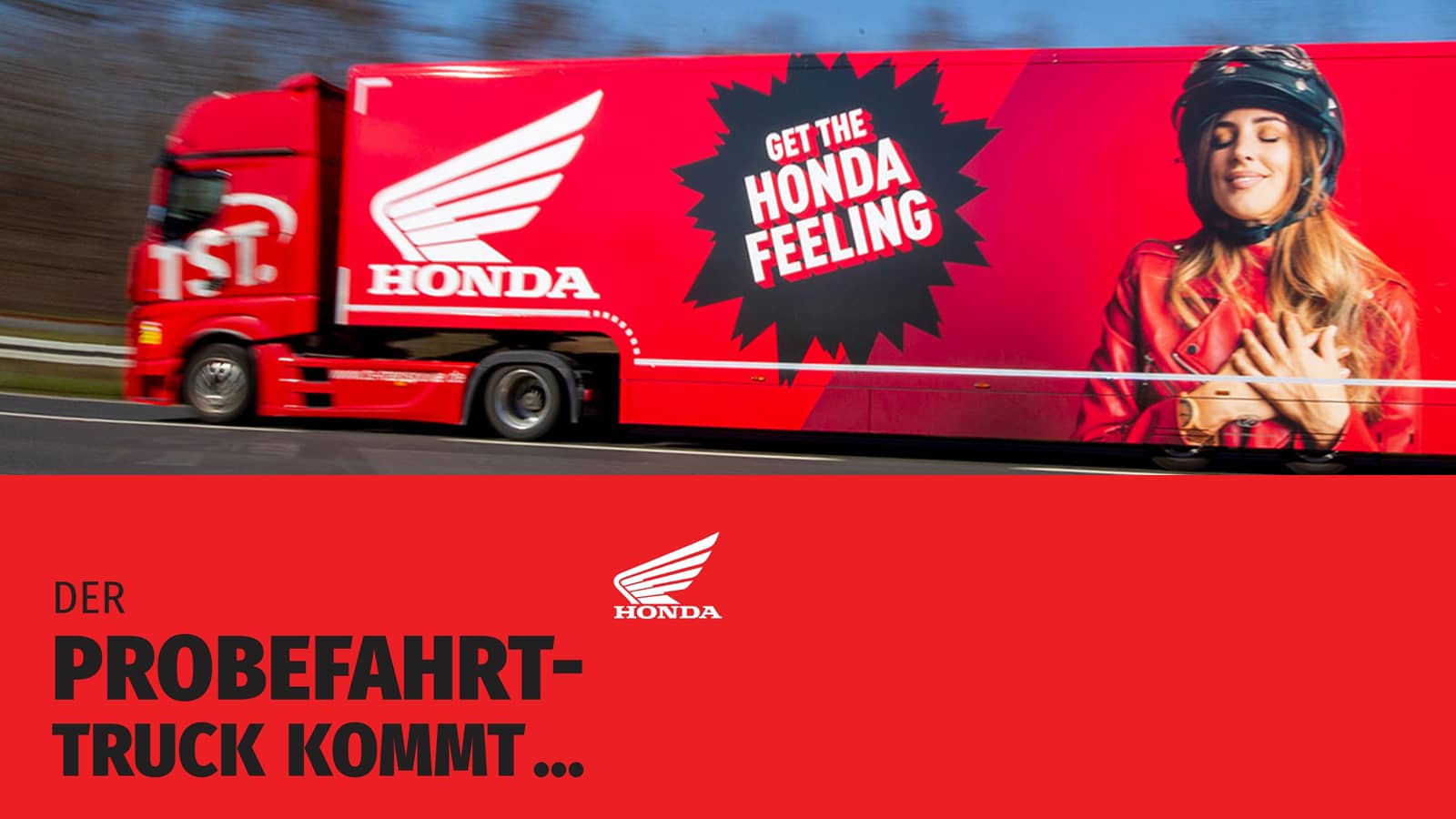 Flyer des Probefahrttruck der Firma Honda - Motorradvorstellung in Neubrandenburg